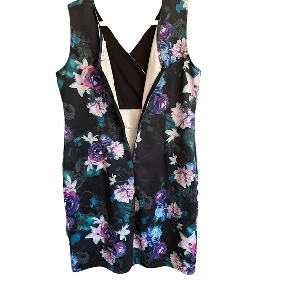 Ricki’s Black/Purple/Blue Floral Sheath,V-Neck Sleeveless-Lace Trim Size 14 - Picture 3 of 9